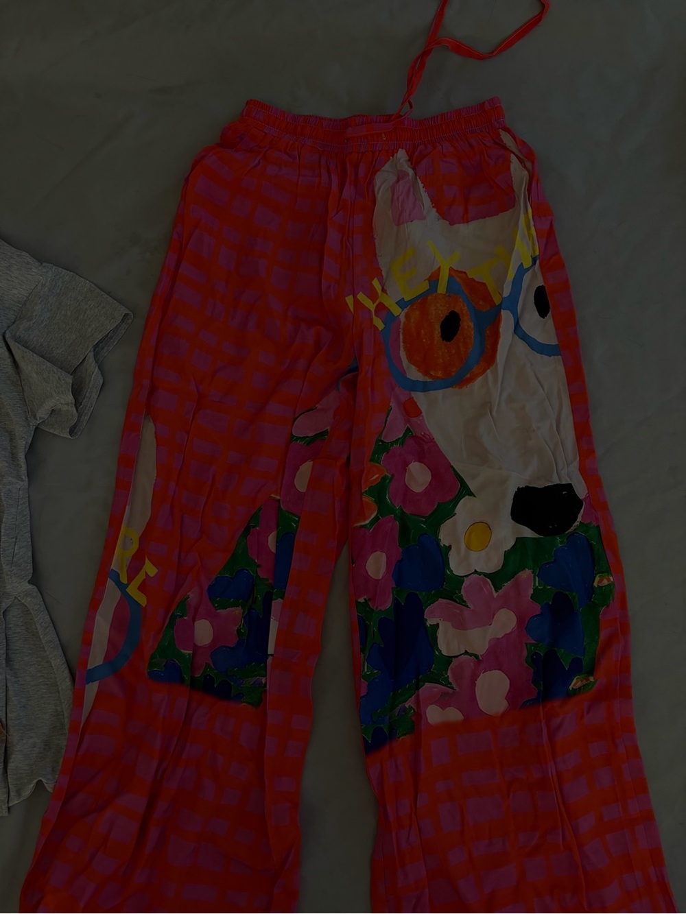 Bright Pink Floral Cartoon Print Pajama Pants